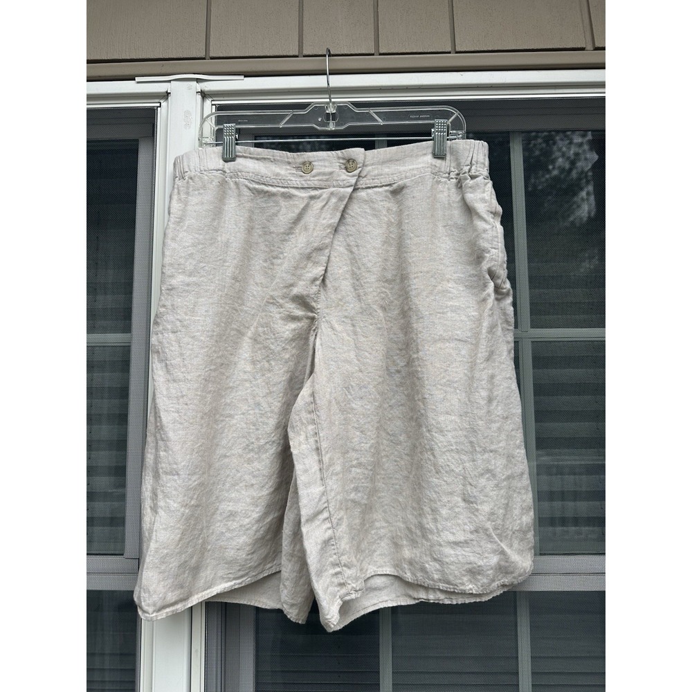 POETRY Wide Leg Shorts US 14 Linen Tan Sand Side Pockets Elastic Waist Lagenlook